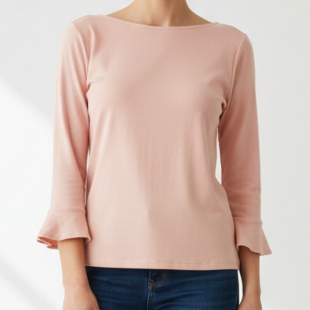 Lauren Ralph Lauren Pink Boat Neck Bell Sleeve Top Cotton Preppy Coquette Small